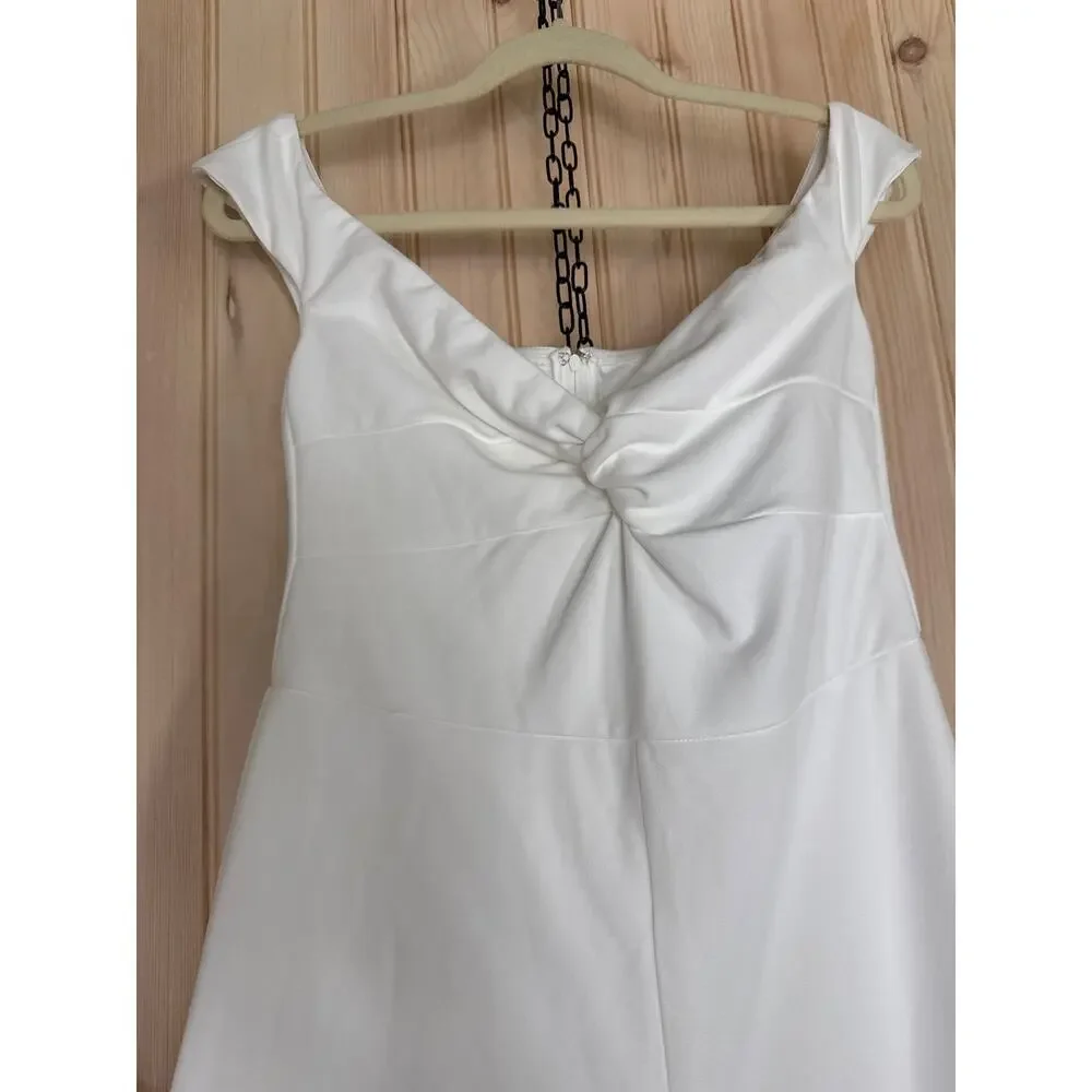 NWT Lulus Stunning Existence White Off-the-Shoulder Knot-Front Jumpsuit Size L